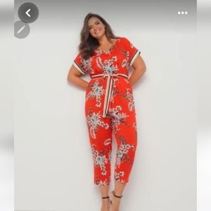 Lane bryant red floral jumpsuit 20